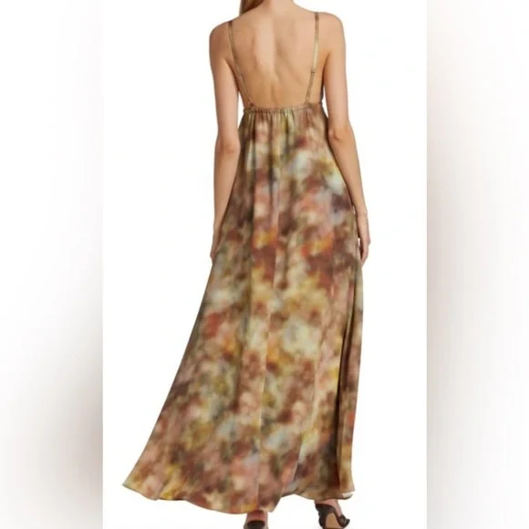 L'AGENCE Brown and Cream Maxi Dress Elegant Lined Abstract Print SP - Picture 4 of 16